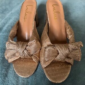 Lulu's Metallic Bronze Bow Mules